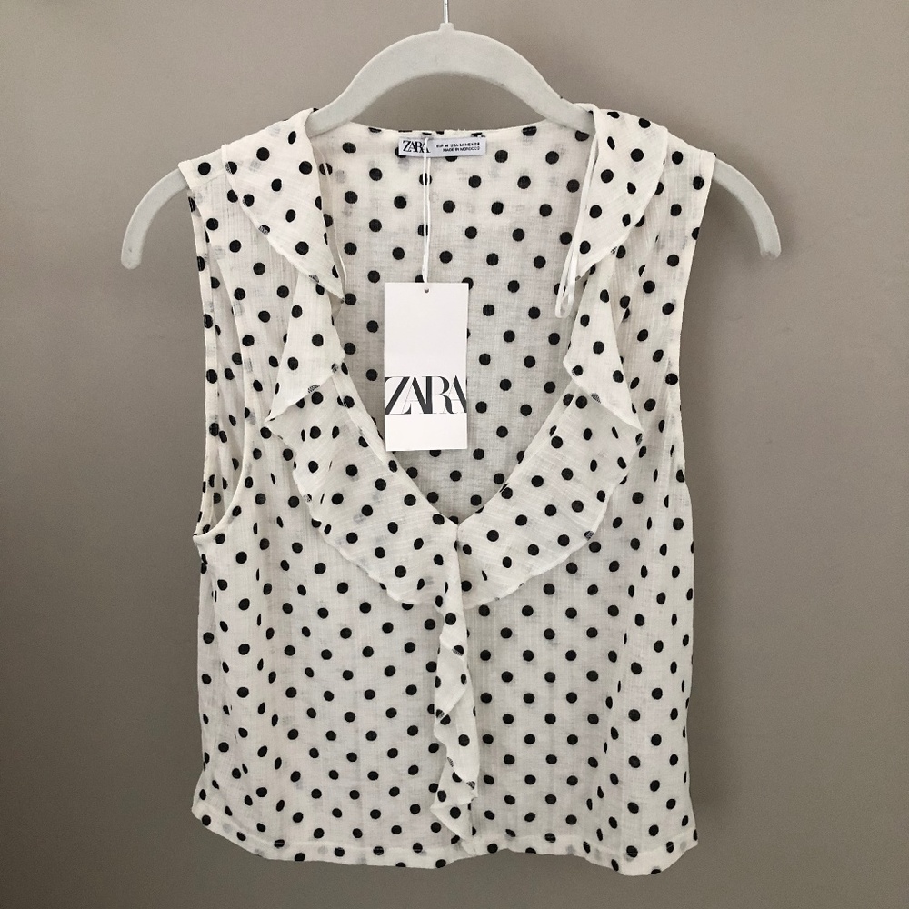 ZARA- BLACK & WHITE POLKA DOT BLOUSE- NWT